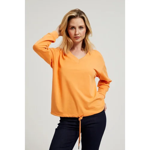 Moodo Women's sweatshirt with V-neck and tie - orange