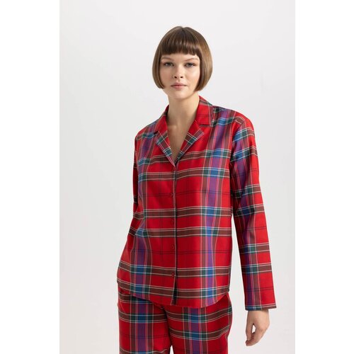 Defacto Fall In Love Christmas Themed Red Pajamas Collar Flannel Casual Top Slike