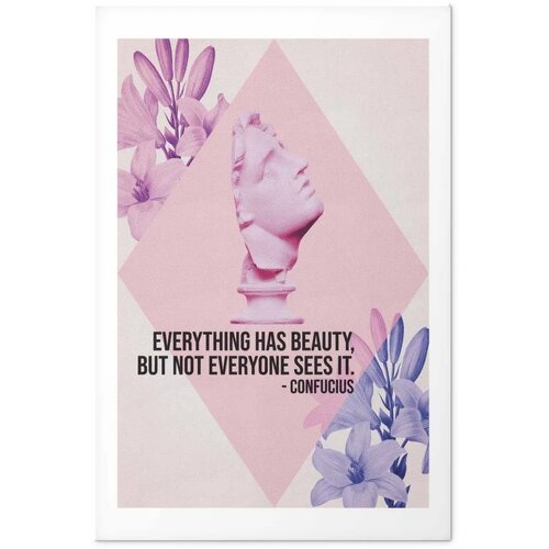  Plakat - Confucius on Beauty - a bust in pink with flowers and a quote 21x30 Bez okvira s margom Slike