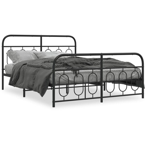 vidaXL Kovinski posteljni okvir z vzglavjem in vznožjem črn 140x190 cm Cene