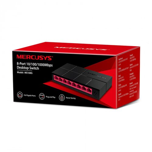 Switch MERCUSYS 8 port 10/100/1000M mini Desktop, 8 10/100/1000M RJ45 Ports, Desktop, Plastic case, MS108G, 2Y Cijene