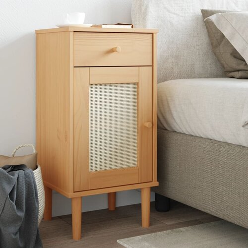 VidaXL Nočna omarica SENJA rjava 40x35x80 cm trdna borovina Slike