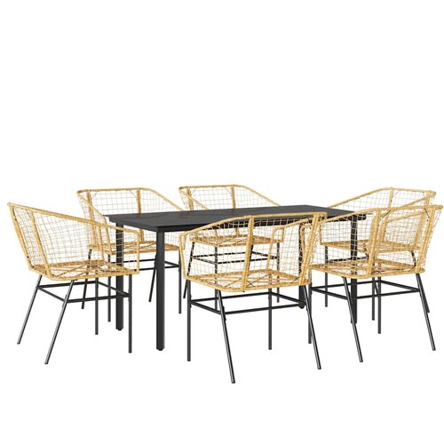vidaXL Vrtni blagovaonski set od 7 dijelova  smeđi poliratan  staklo - Smeđa 160 x 80 x 74 cm 6 Cijene
