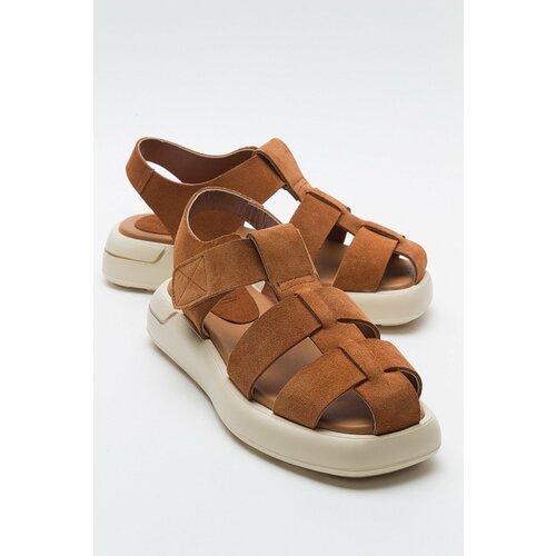 LuviShoes BELİV Women's Sandals with Tan and Suede Genuine Leather. Cene
