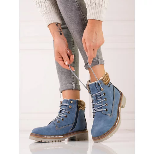 SHELOVET Women's trappers blue in eco leather