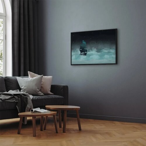  Slika - Night Waves (1 Part) Wide - Second Variant 60x40 U crnom drvenom okviru Slike