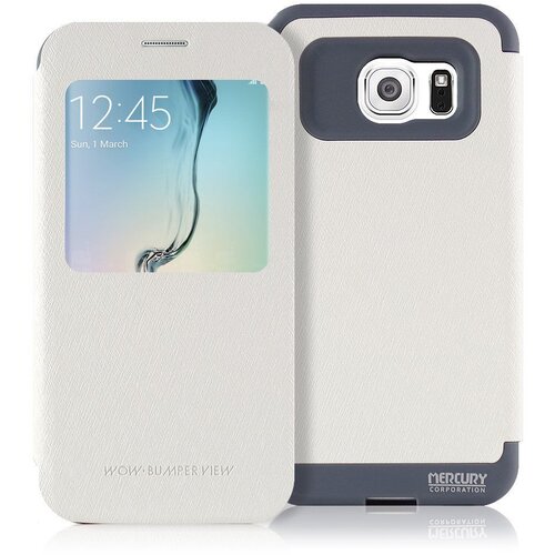  Preklopni ovitek / etui / zaščita Mercury WOW Bumper View Case za Samsung Galaxy S6 Edge+ - beli Cene