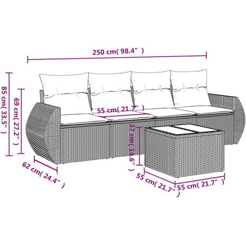 vidaXL 5-dijelni set vrtnih sofa s jastucima poliratan smeđi Cijene