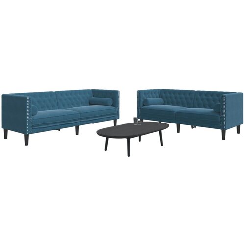 VidaXL Komplet Chesterfield kavčev z vzglavniki 2-delna moder žamet Slike