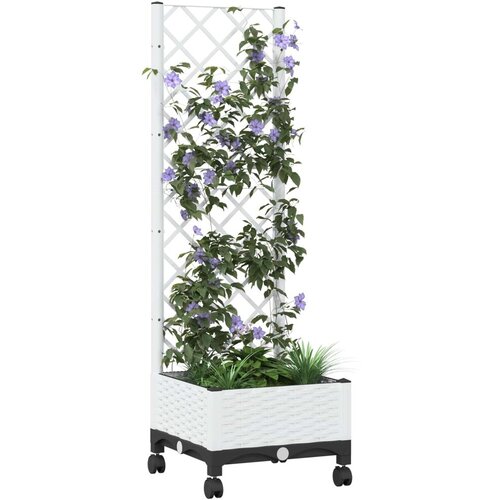  Vrtni saksija s re&amp;scaron;etkom i kotačima Bijela 40 x 40 x 131 5 cm - Bijela 40 x 40 x 121 5 cm s kotačima Slike