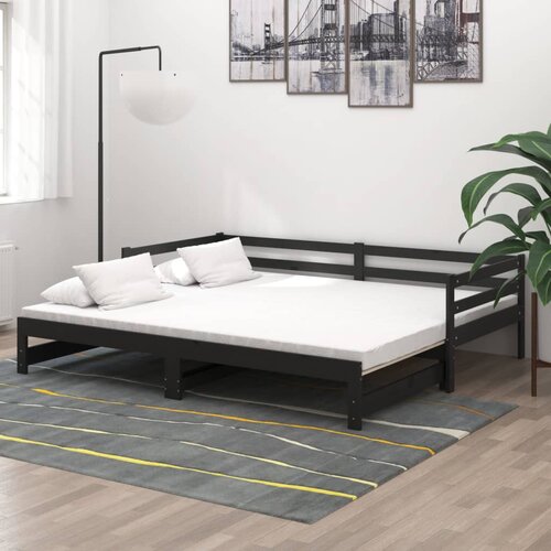 VidaXL Izvlečna dnevna postelja črna trdna borovina 2x(90x200) cm Slike