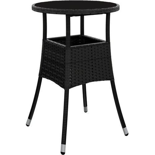 vidaXL Vrtna miza Ø60x75 cm kaljeno steklo in poli ratan črna, (20665624) Cene