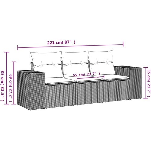  3-dijelni set vrtnih sofa od poliratana s jastucima bež Slike