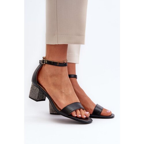 Kesi Women's sandals made of eco leather with embellished high heels, black Wiatalia Cene