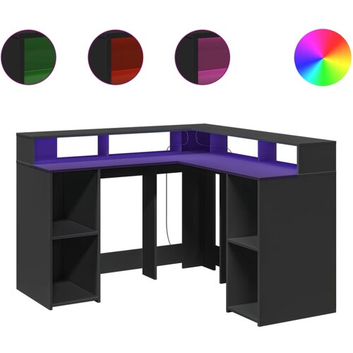 Maison Chic Pisalna miza - pisarni&amp;scaron;ka miza - Računalni&amp;scaron;ka miza z LED lučkami črna 130x130x91 cm inženirski les, (21785221) Slike