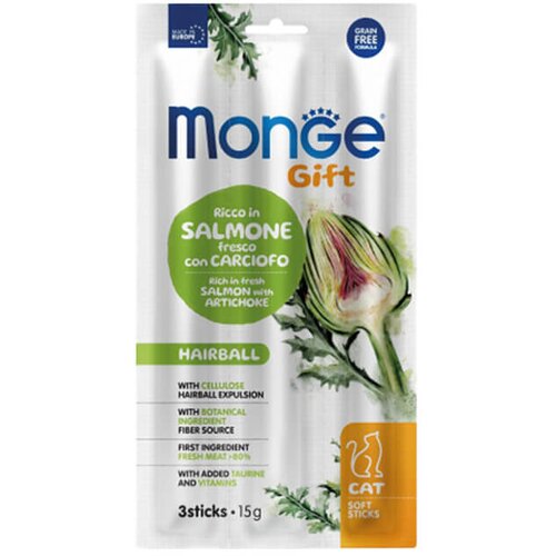 Monge gift hairball cat salmon - soft sticks protiv dlakavih kugli sa lososom i artičokom (15g) Cene