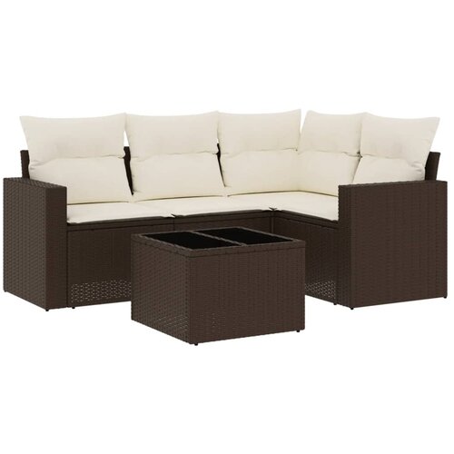  5-dijelni set vrtnih sofa s jastucima poliratan smeđi Smeđa Slike