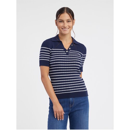 Orsay Dark Blue Women Striped Knitted Polo T-Shirt - Women Slike