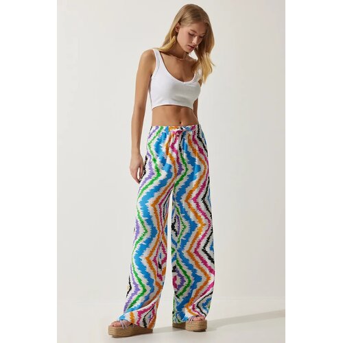  ženske bele plave &amp;scaron;arene lepr&amp;scaron;ave viskoza regular fit pantalone EN00606, bela / bela plava Slike