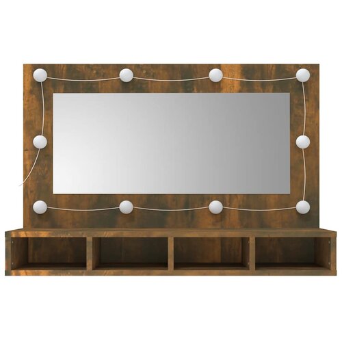  s ogledalom LED boja dimljenog hrasta 90 x 31,5 x 62 cm Slike