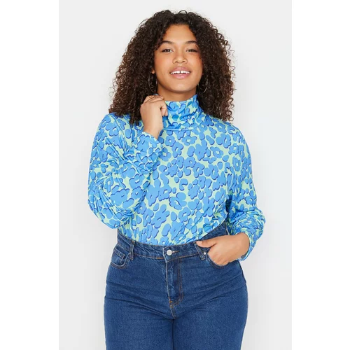 Trendyol Curve Blue Floral Patterned Knitted Body