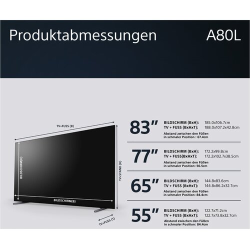 Sony XR83A80LPAEP QLED TV 210.8 cm 83 inch EEC F (A - G) CI+, DVB-C, DVB-S, DVB-S2, DVB-T, DVB-T2, Smart TV, UHD, Wi-Fi Slike
