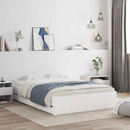 VidaXL Posteljni okvir s predali bel 120x200 cm inženirski les Slike