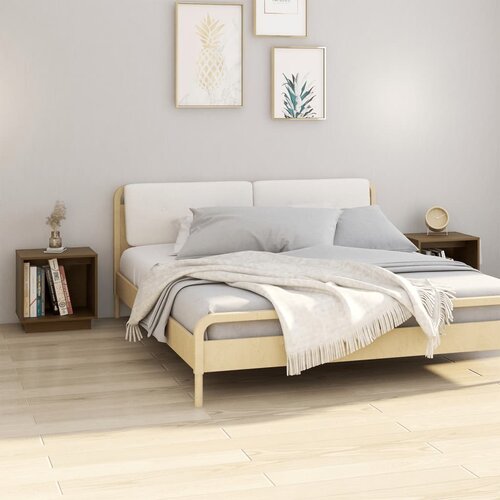 Furnova Nočna omarica 2 kosa medeno rjava 40x30x40 cm trdna borovina, (21926482) Slike