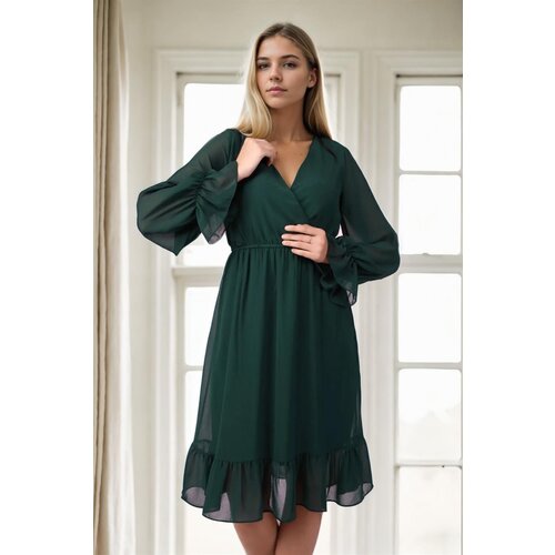 Dewberry 11353 Lined Double Breasted Chiffon Dress-Khaki Slike