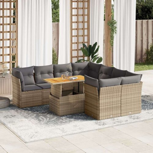 VidaXL 9-dijelni set vrtnih sofa s jastucima bež od poliratana Slike