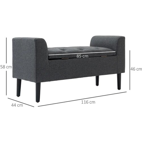  Tapecirana klupa za odlaganje izgled lana drvene noge nosivost 130 kg 116x44x58 cm tamno siva Slike