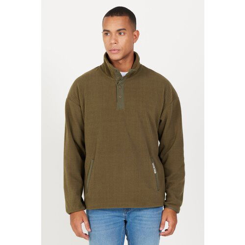 AC&Co / Altınyıldız Classics Men's Khaki Loose Fit Stand-Up Collar Jacquard Soft Touch Fleece Sweatshirt Cene