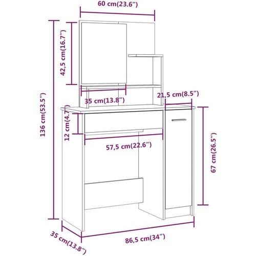 vidaXL toaletna mizica komplet sonoma hrast 86,5x35x136 cm Cene