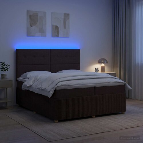  LED okvir za krevet s madracem Tamno smeđa 200 x 200 cm Tkanina Cijene