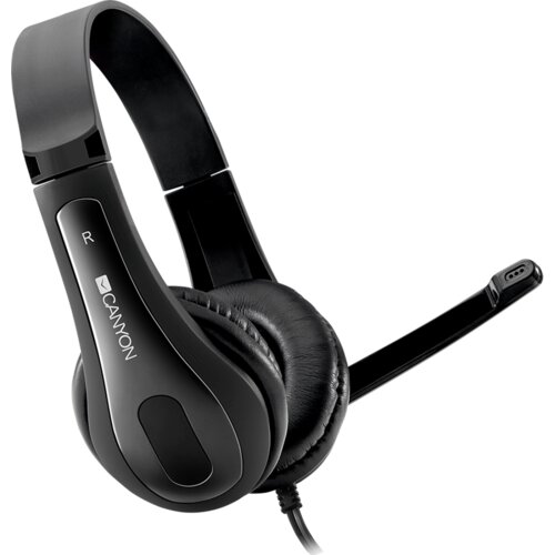 Canyon HSC-1 basic PC headset with microphone, combined 3.5mm plug, leather pads, Flat cable length 2.0m, 160*60*160mm, 0.13kg, Black - CNS-CHSC1B Slike