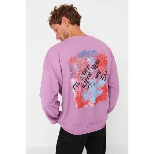 Trendyol Lilac Men's Oversize Fit Crew Neck Back Printed Sweatshirt