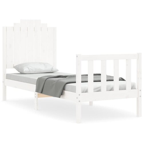Maison Chic Posteljni okvir - Enojna postelja - Postelja za odrasle 75x190 cm z vzglavjem bel trden les-J15713, (21766747) Slike