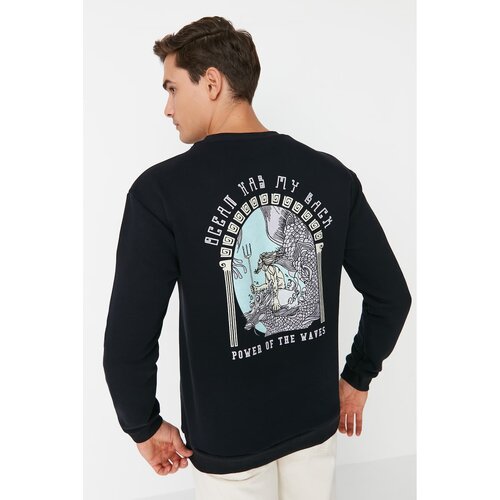 Trendyol Navy Blue Men&amp;#039;s Relaxed Fit Crew Neck Thick Sweatshirt Slike