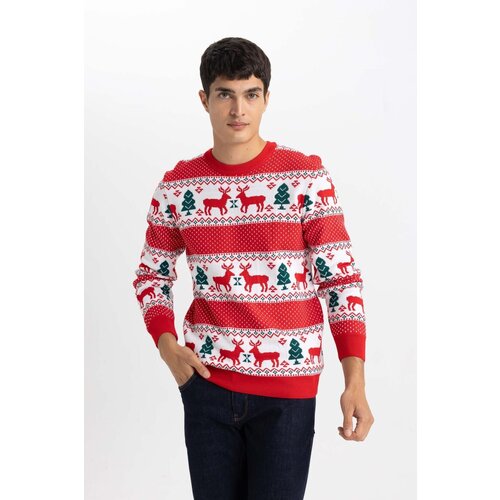 Defacto New Year's Themed Standard Fit Patterned Crew Neck Sweater Slike