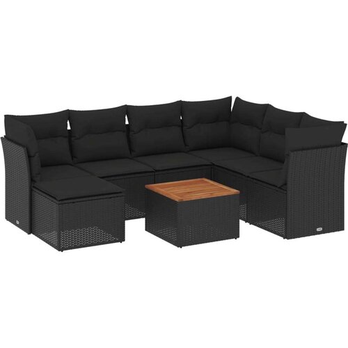  8-dijelni set vrtnih sofa od poliratana s jastucima crni Slike