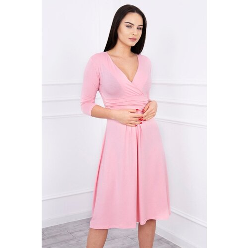 Kesi Dress with underbust neckline, 3/4 sleeves powder Slike
