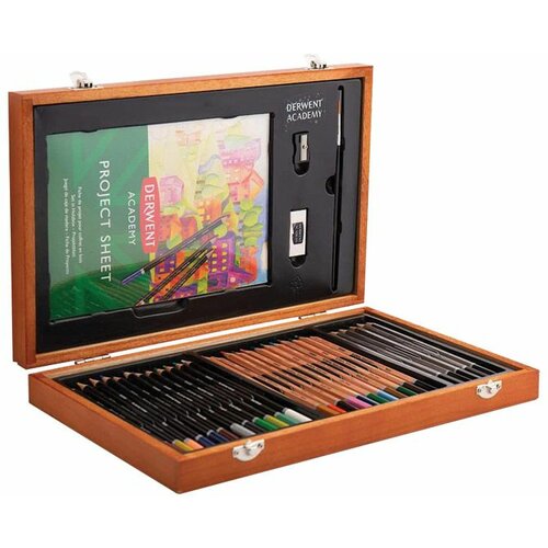  set u drvenoj kutiji boje drvene 12boja+12boja-Aquarelle+6 grafitnih olovaka academy derwent 2300147 Cene