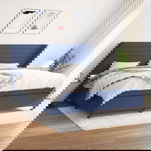  Krevet s oprugama i madracem plavi 200 x 200 cm od tkanine Slike