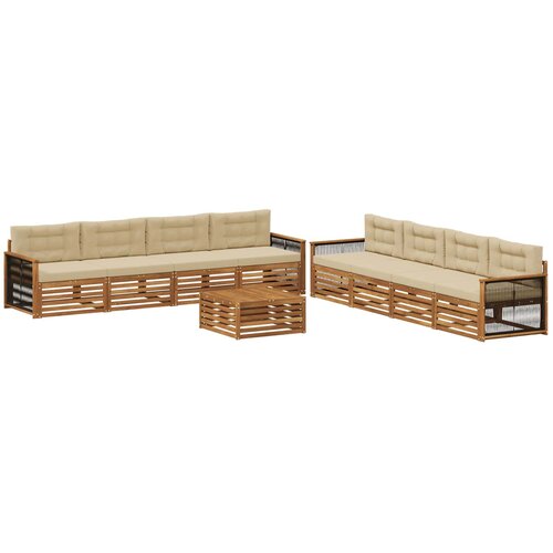 vidaXL Zunanja garnitura za sedenje z blazino 9 pcs Naravna in bež, (5000280604) Cene