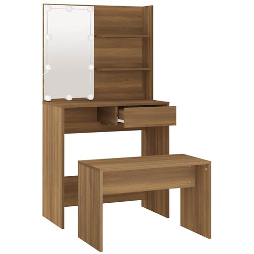  Set toaletnog stolića LED boja hrasta od konstruiranog drva Smeđa 74.5 x 40 x 141 cm Slike