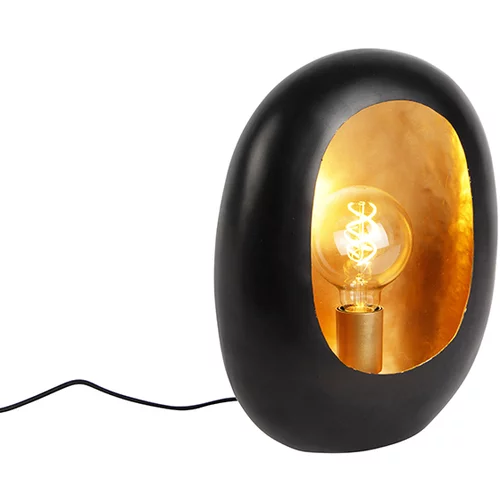 QAZQA Dizajn namizna svetilka črna z zlato notranjostjo 36 cm - Cova
