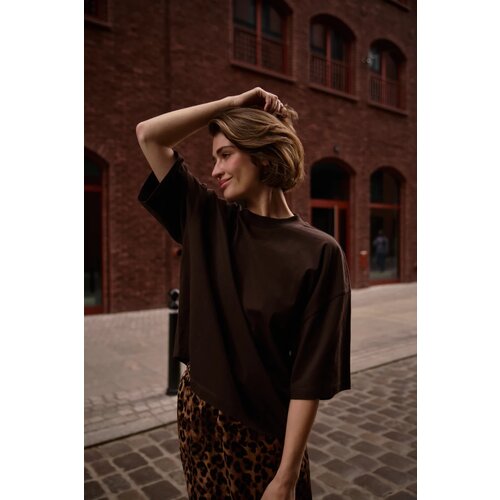 Marisse Plain Oversize Brown Blouse Slike