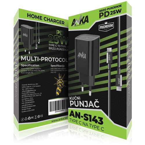  PUNJAC KUCNI AN-S143 PD 25W TYPE-C TO TYPE-C 1 PORT ANKA Cijene