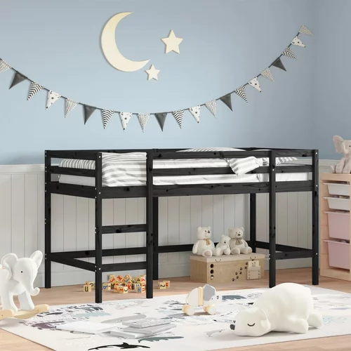 vidaXL Dječji krevet na kat s ljestvama crni 90x200cm masivna borovina