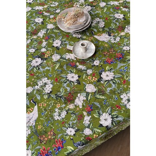 Hermia green flower 160 x 260 green tablecloth Cene
